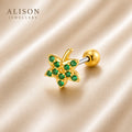 18k Gold Stainless Steel Green Stone Leaf – PAIR
