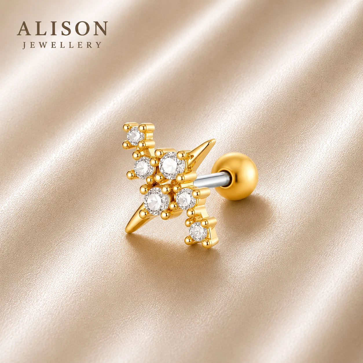18k Gold Plated Stainless Steel Starburst – PAIR
