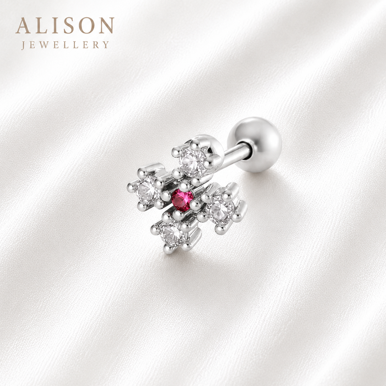 Stainless Steel Gold  and Silver Pink Snowflake CZ Stainless Steel Stud - PAIR