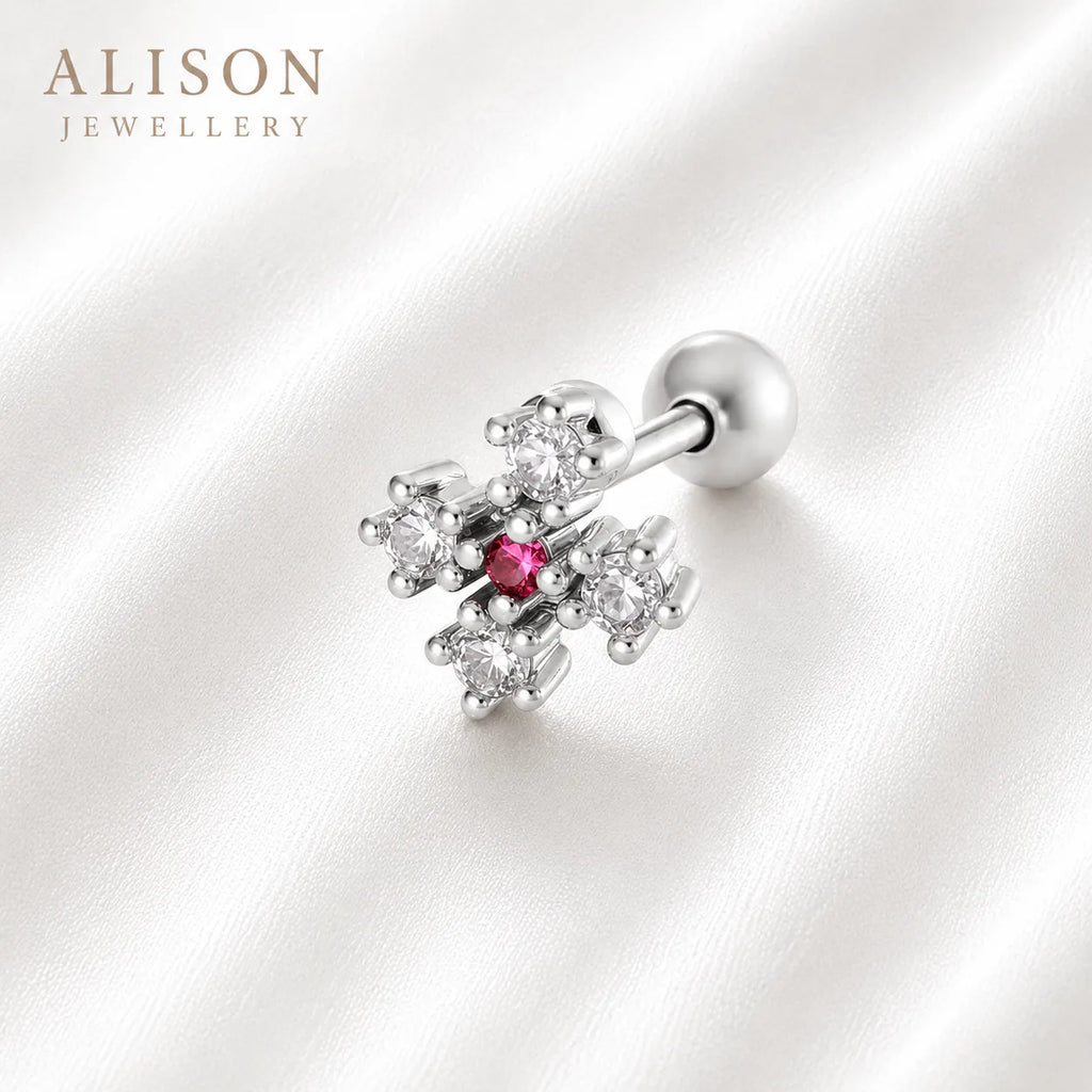 18k Gold Plated Stainless Steel Pink Snowflake - PAIR