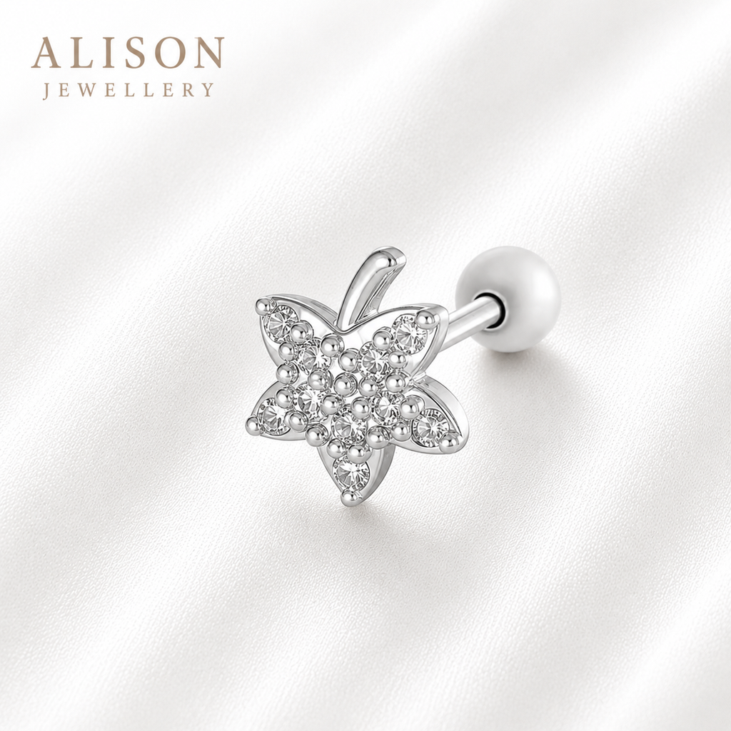 Stainless Steel Gold and Silver Butterfly CZ Stud –PAIR