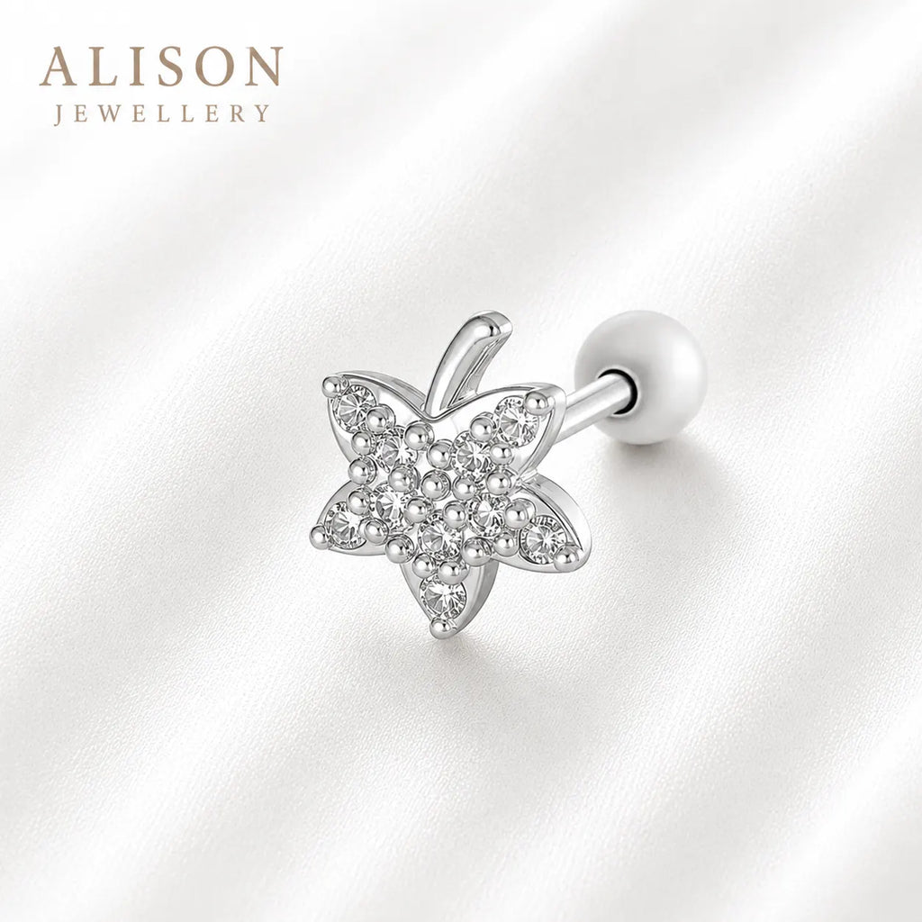 18k Gold Plated Stainless Steel Clear Stone Leaf – PAIR