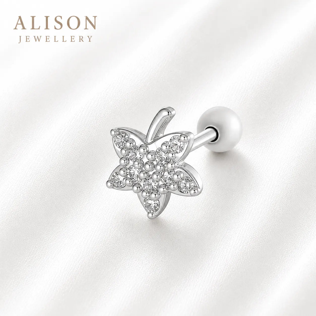18k Gold Plated Stainless Steel Clear Stone Leaf – PAIR
