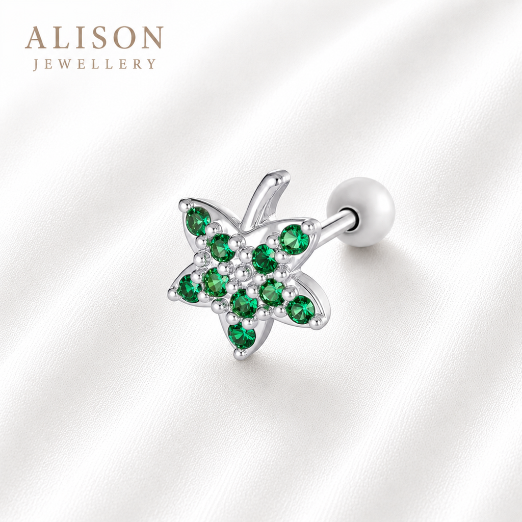 Stainless Steel Gold and Silver Green Butterfly CZ Stud – PAIR
