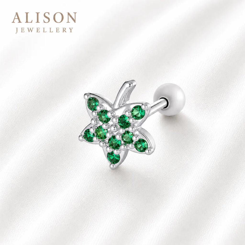 18k Gold Stainless Steel Green Stone Leaf – PAIR