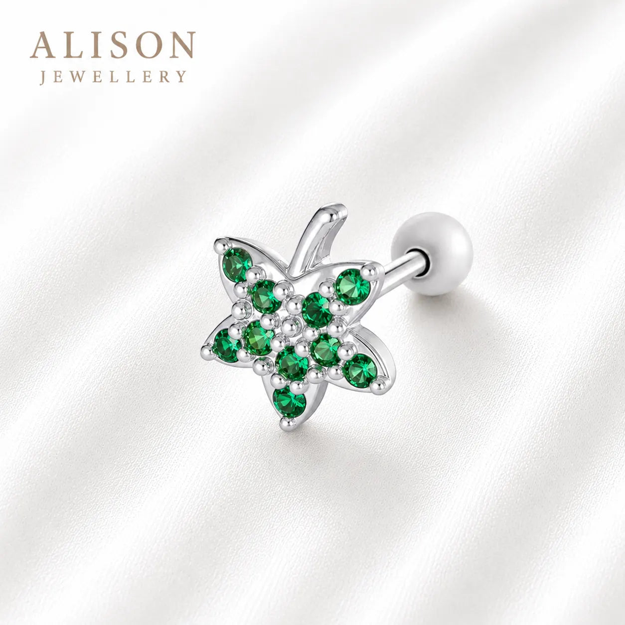 18k Gold Stainless Steel Green Stone Leaf – PAIR
