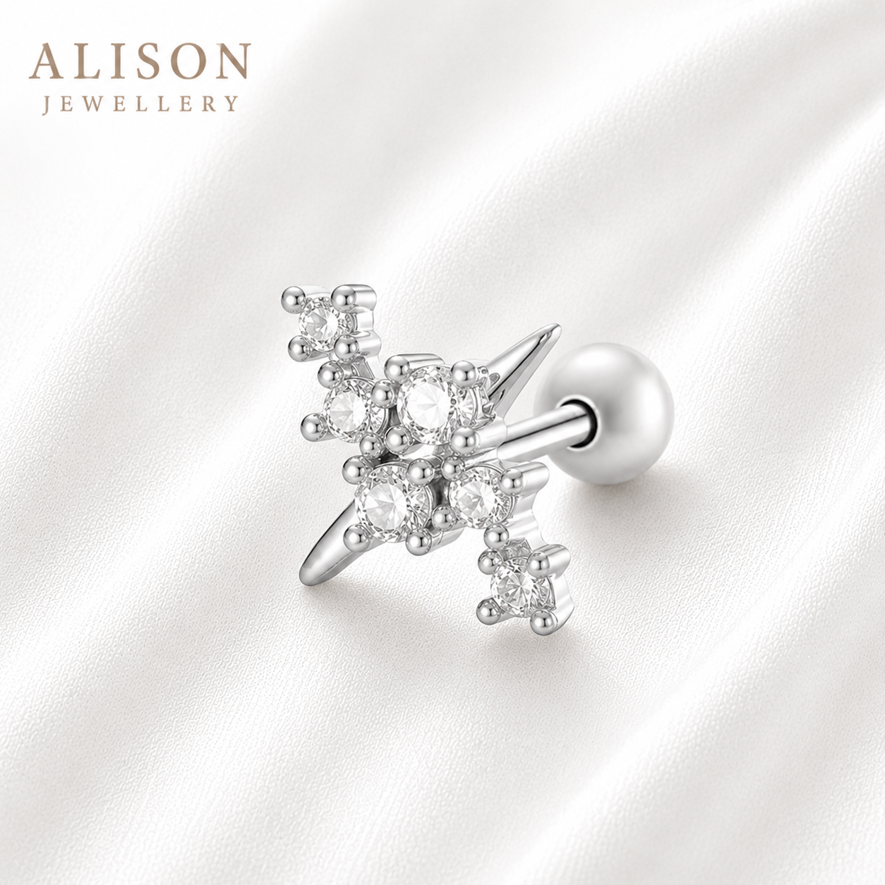 Stainless Steel Gold and Silver Starburst CZ Stud – PAIR