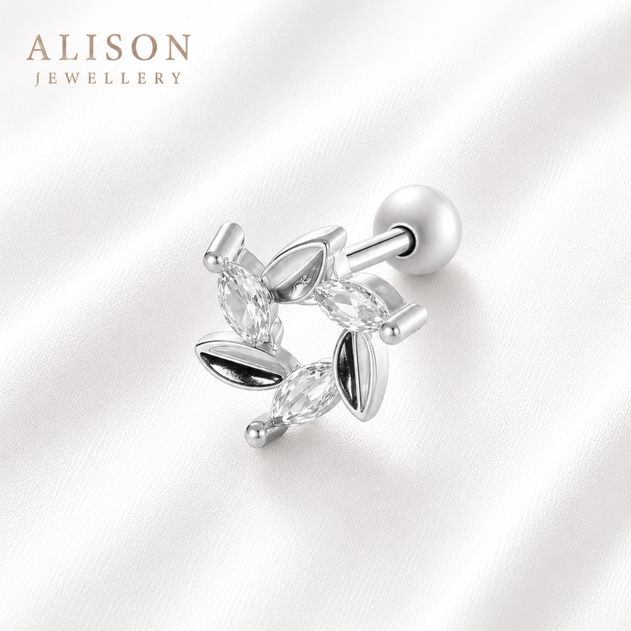Stainless Steel Gold and Silver Leaf CZ Stud – PAIR