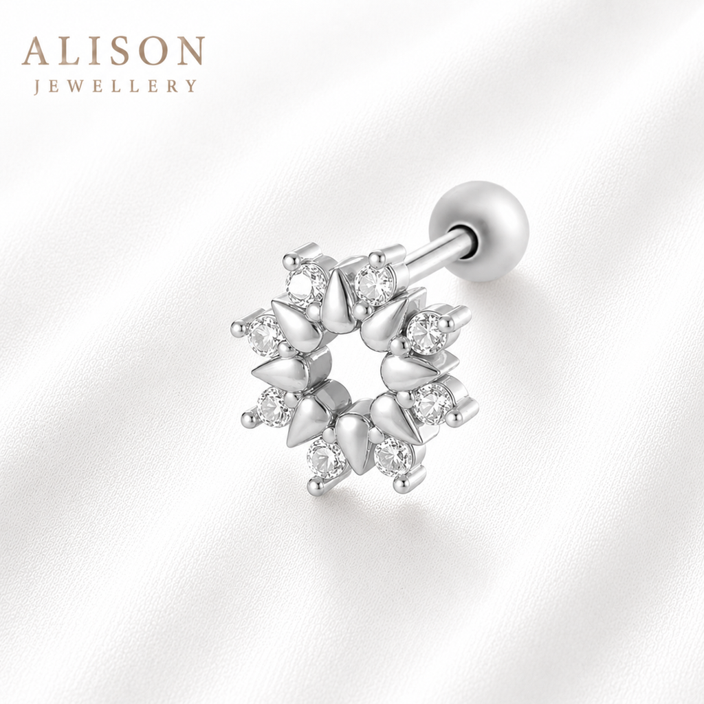Stainless Steel Gold and Silver Sunburst CZ Stud – PAIR
