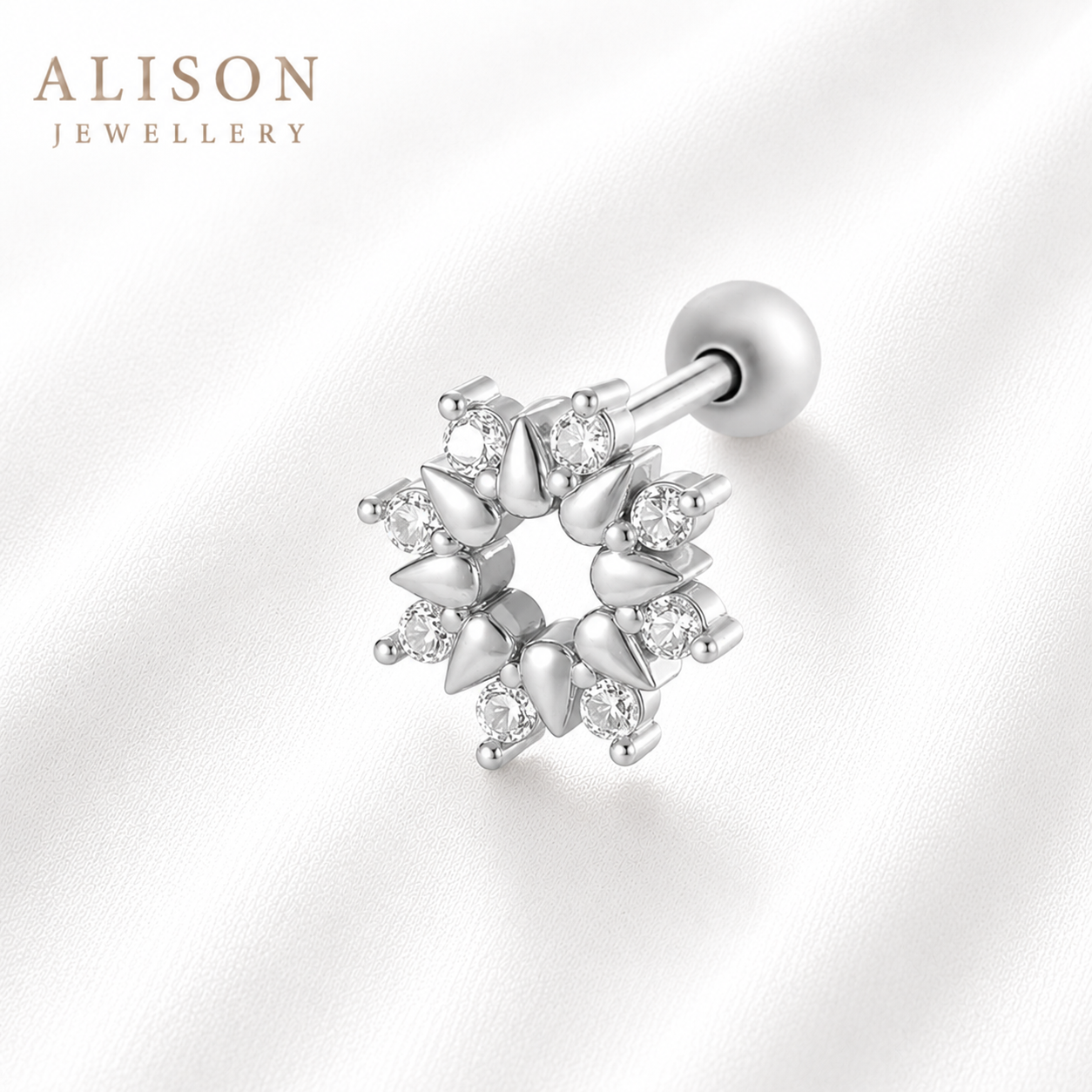 Stainless Steel Gold and Silver Sunburst CZ Stud – PAIR