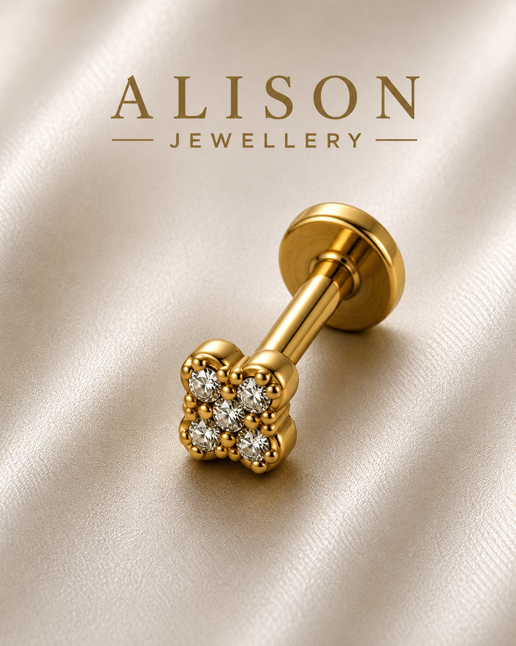Stainless Steel Floral Zircon Flat Back Stud - PAIR