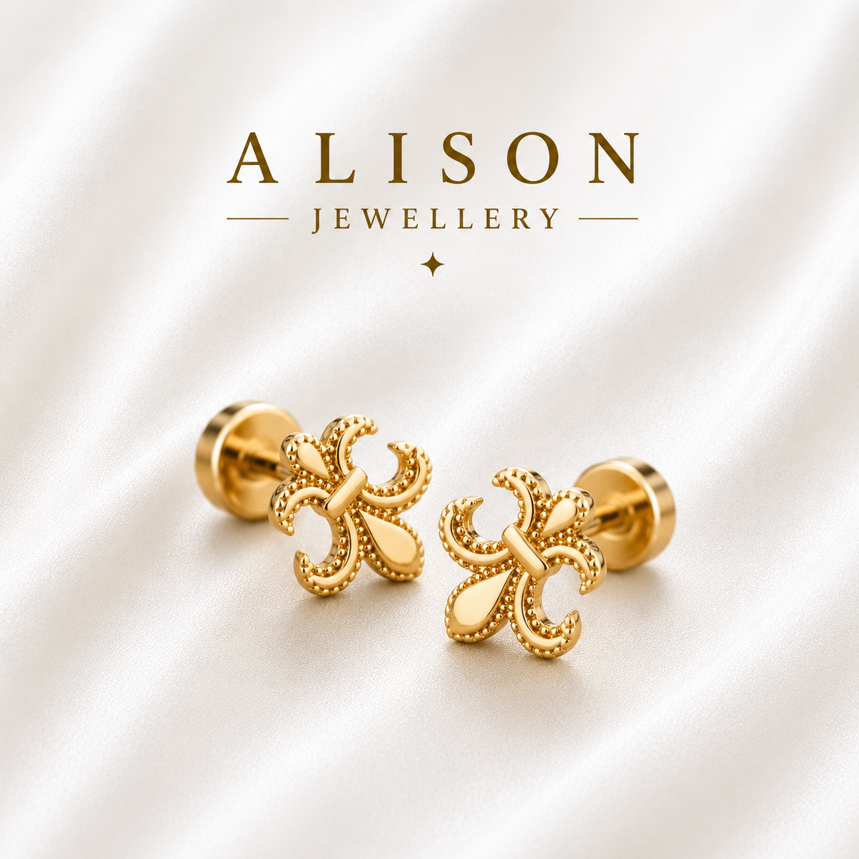 Stainless Steel Vintage Floral Flat Back Stud - PAIR