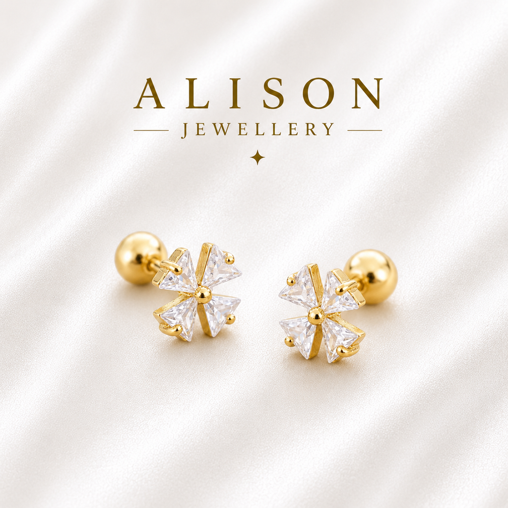 Stainless Steel Crystal Flower Flat Back Stud - PAIR