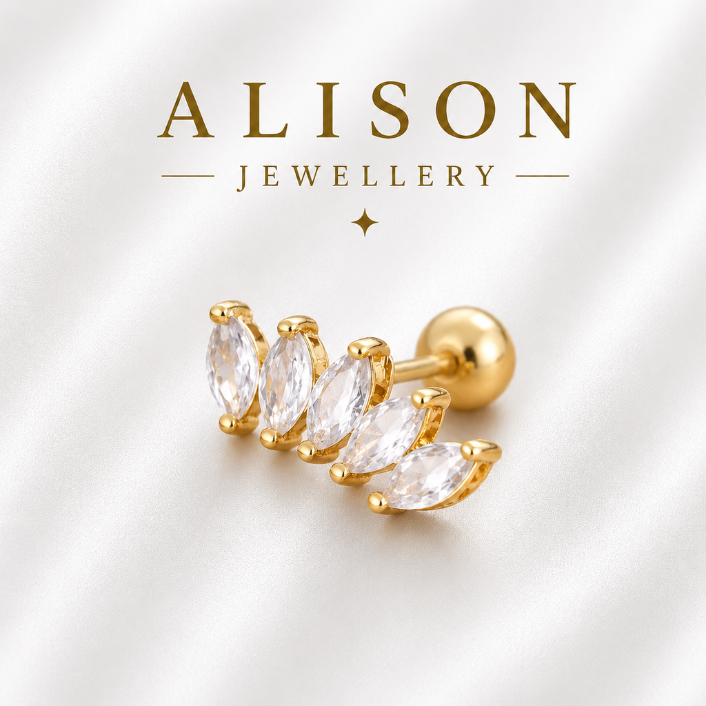 Stainless Steel Marquise Crystal Flat Back Stud Earrings - PAIR