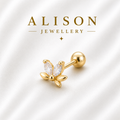 Stainless Steel Lotus Bloom Crystal Flat Back Stud Earrings - PAIR