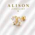 Stainless Steel Crystal Butterfly Flat Back Stud Earrings - PAIR