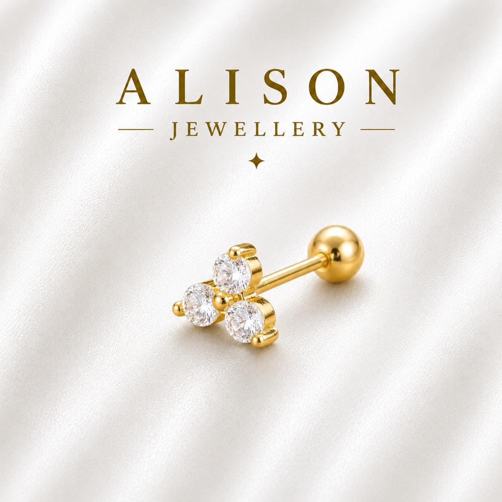 Stainless Steel Triple Crystal Flat Back Stud Earring - PAIR