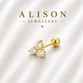 Stainless Steel Triple Crystal Flat Back Stud Earring - PAIR