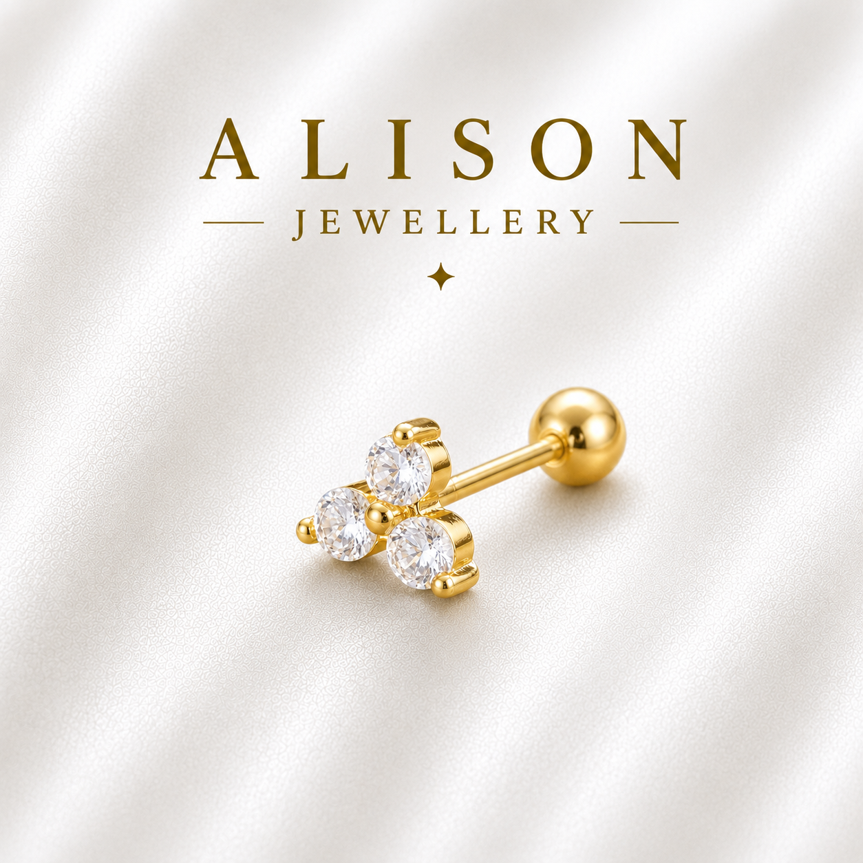 Stainless Steel Triple Crystal Flat Back Stud Earring - PAIR