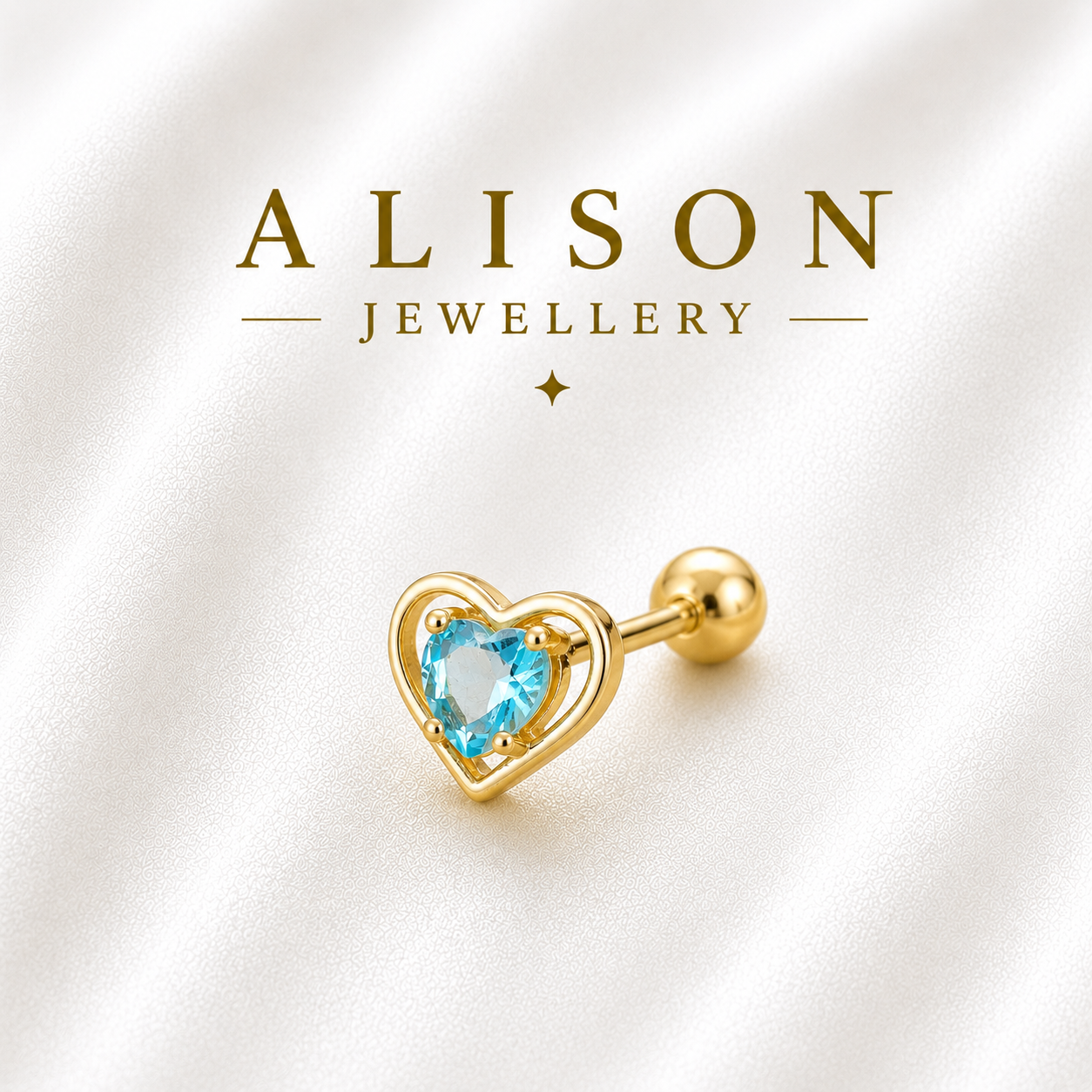 Stainless Steel Blue Heart Crystal Flat Back Stud Earring - PAIR