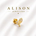Stainless Steel Crystal Leaf V Shape Flat Back Stud Earring - PAIR