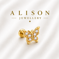 Stainless Steel Crystal Butterfly Flat Back Stud Earring - PAIR