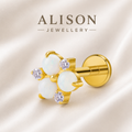 ASTM F136 Titanium Opal Flower Threadless Flat Back Labret Stud – PAIR | 18K Gold Plated