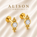18K Gold Plated Stainless Steel Crystal Labret Stud - PAIR