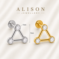18K Gold Plated Stainless Steel Triangle Crystal Labret Stud - PAIR