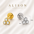 18K Gold Plated Stainless Steel Triple Crystal Labret Stud - PAIR