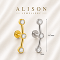 18K Gold Plated Stainless Steel Curved Triple Crystal Labret Stud - PAIR