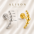 18K Gold Plated Stainless Steel Graduated Bead Labret Stud - PAIR