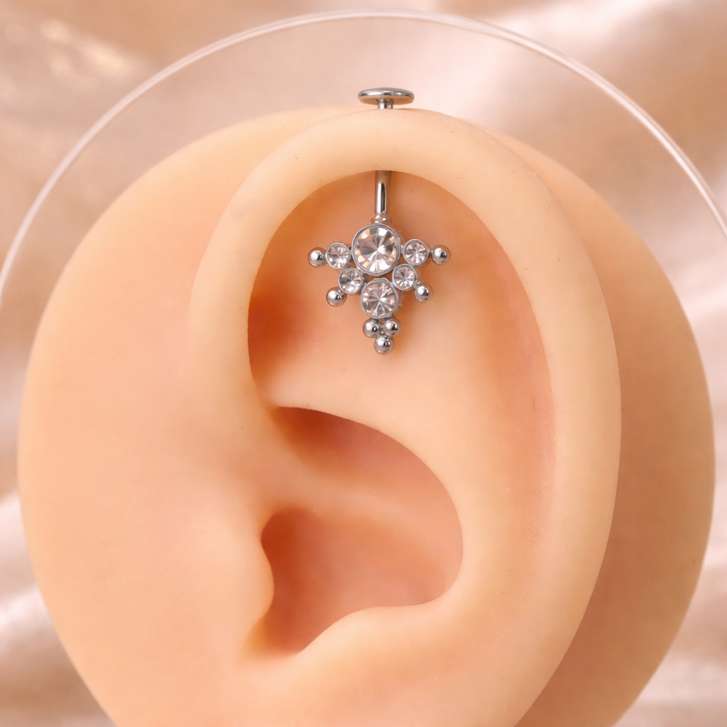 Gold & Silver Colour Bugadi Upper Helix Lotus Blossom Ear- 1pc