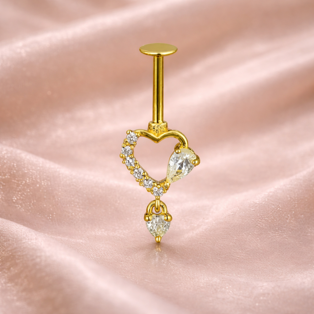 Heart shape Upper Helix (BUGADI) studs with CZ dangle 14G- 1pc