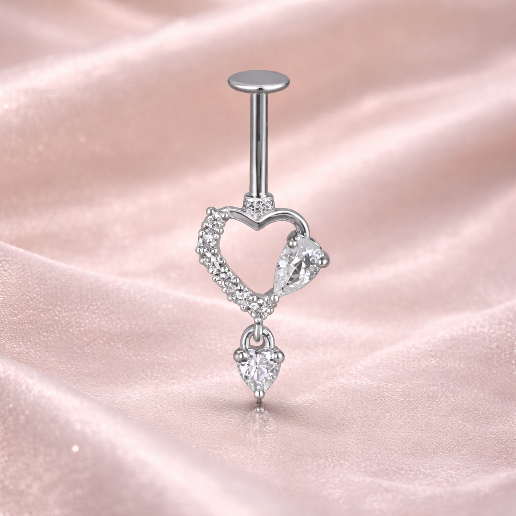 Heart shape Upper Helix (BUGADI) studs with CZ dangle 14G- 1pc