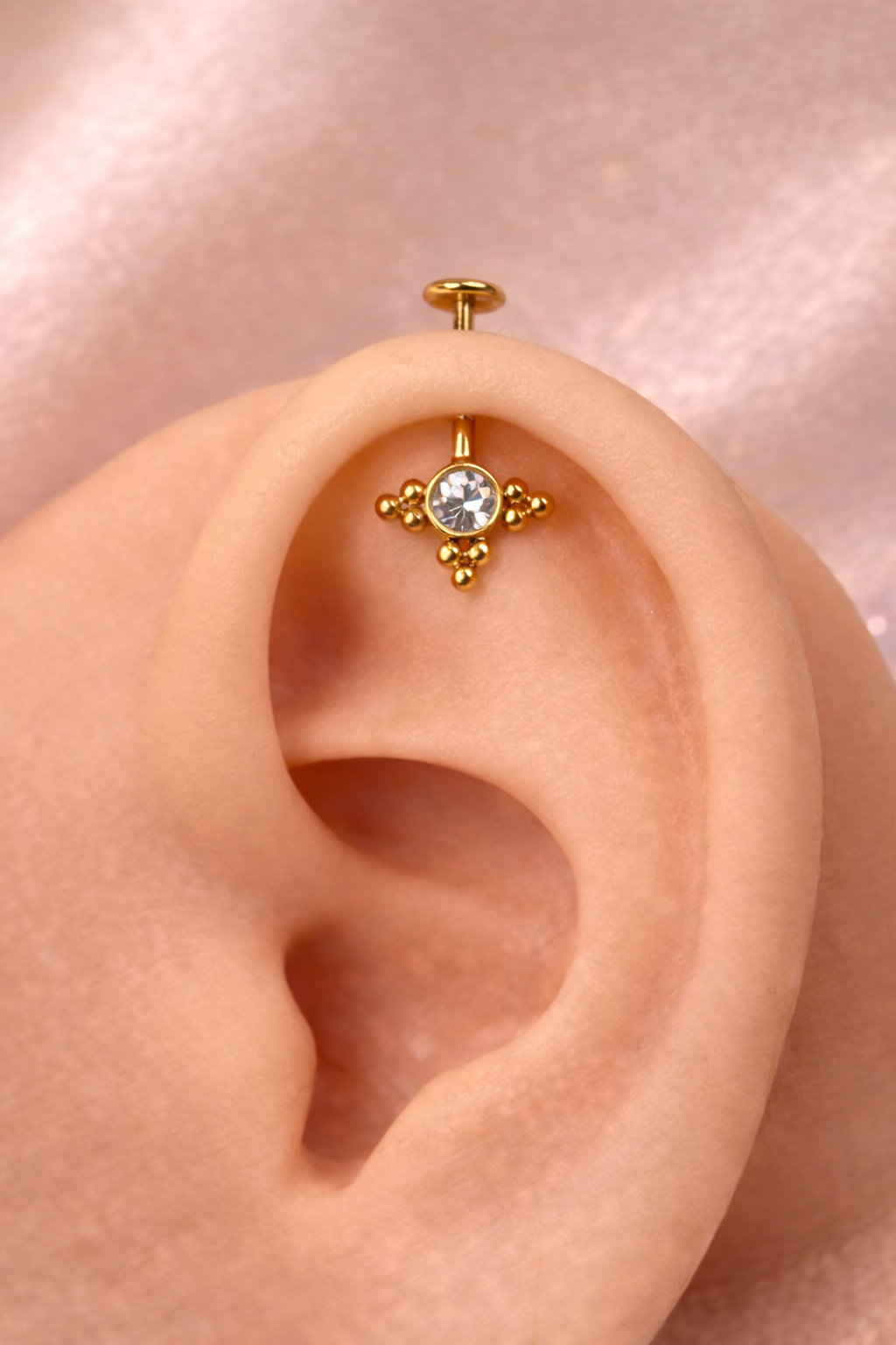 Gold & Silver Colour Tri-Beads & Round CZ Upper Helix BUGADI (1 Piece)