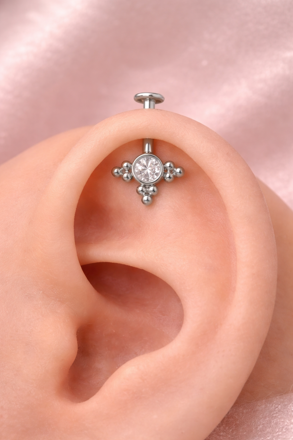 Gold & Silver Colour Tri-Beads & Round CZ Upper Helix BUGADI (1 Piece)