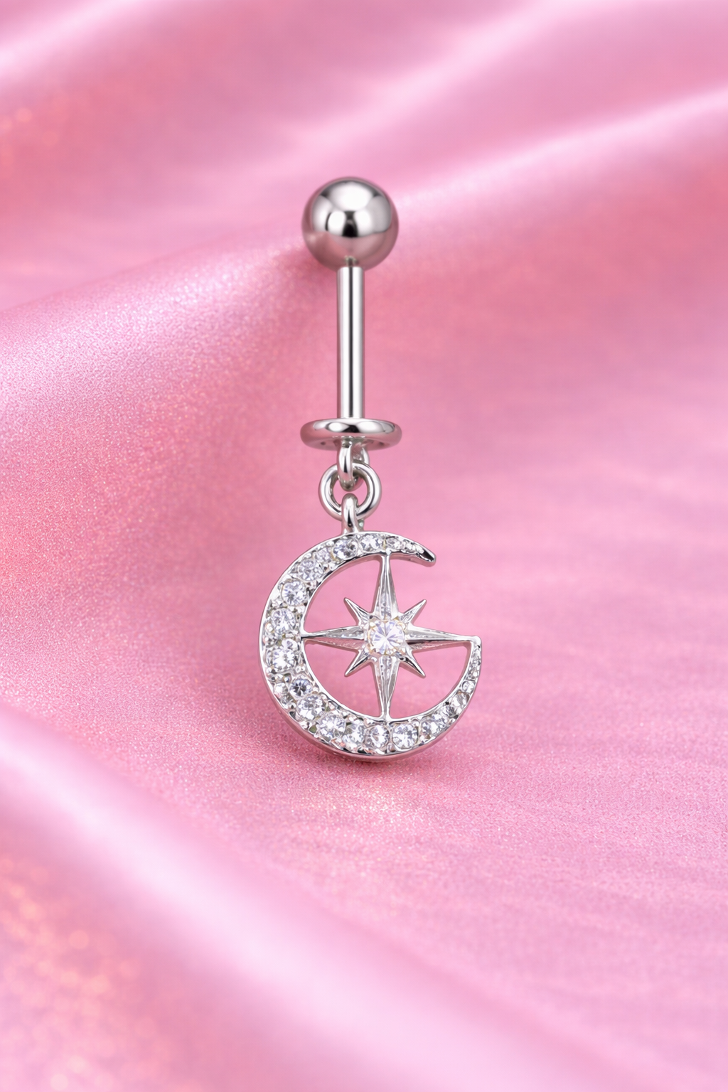 Silver Color Moon Star Hanging Upper Helix(BUGADI) Ear Stud - 1 Pc