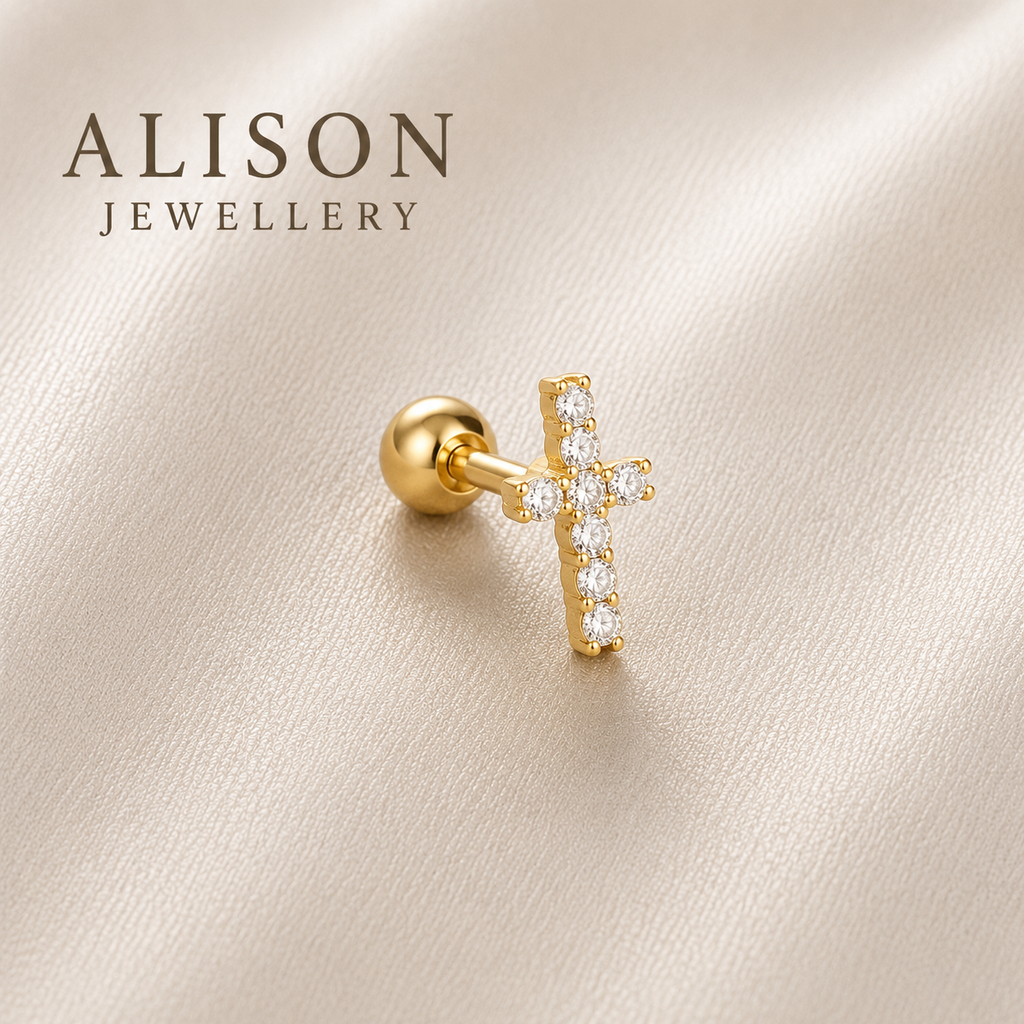 Surgical Steel Celeste Cross Stud -PAIR