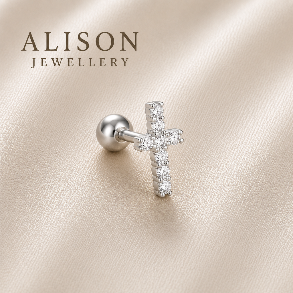 Surgical Steel Celeste Cross Stud -PAIR