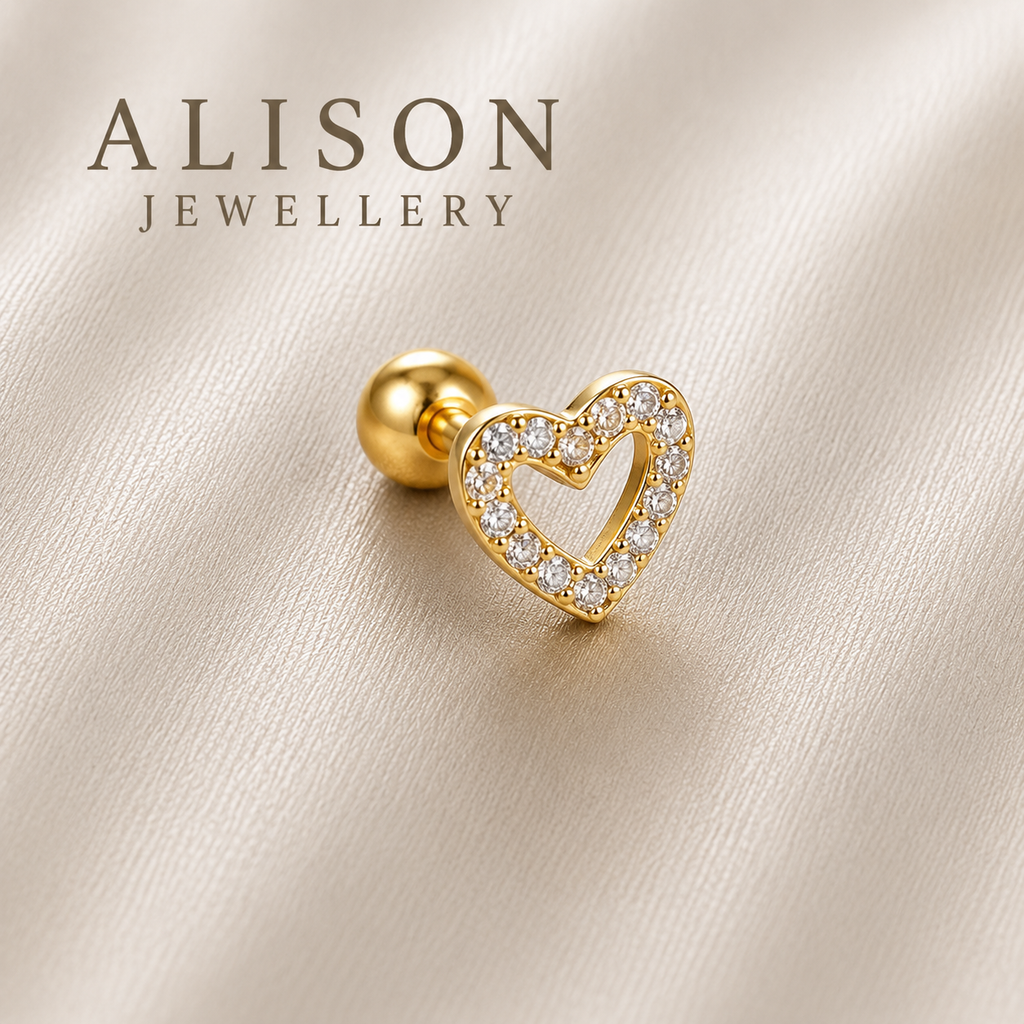 Surgical Steel Amora Crystal Heart Stud - PAIR