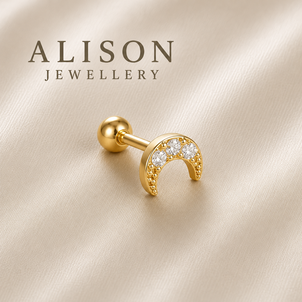 Surgical Steel Luna Crystal Crescent Stud