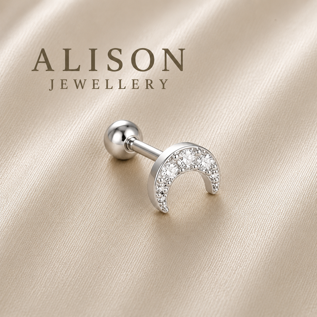 Surgical Steel Luna Crystal Crescent Stud