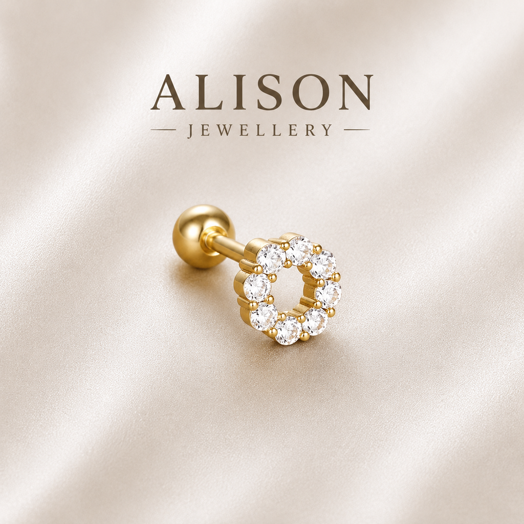 Surgical Steel Halo Circle Crystal Stud - PAIR