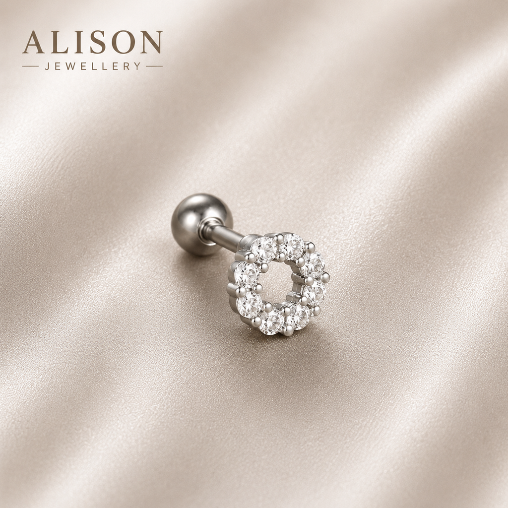 Surgical Steel Halo Circle Crystal Stud - PAIR