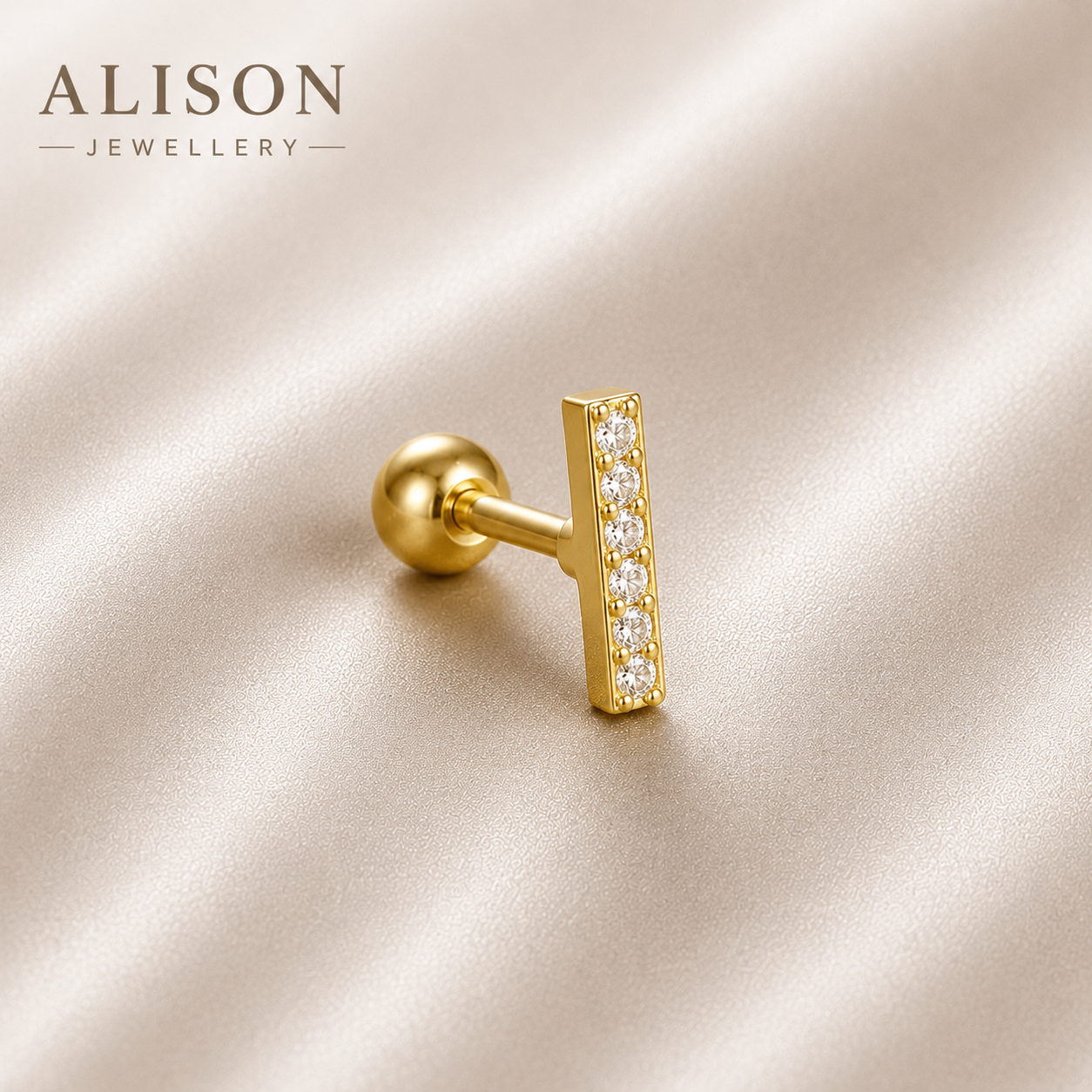 Surgical Steel Crystal Bar Stud - PAIR