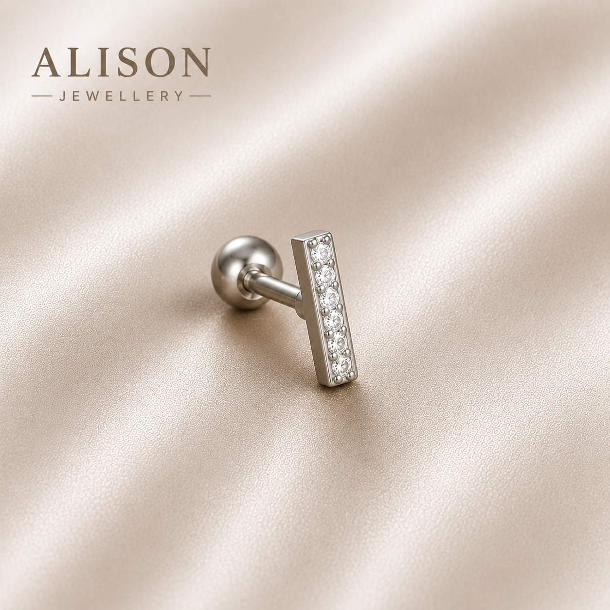 Surgical Steel Crystal Bar Stud - PAIR