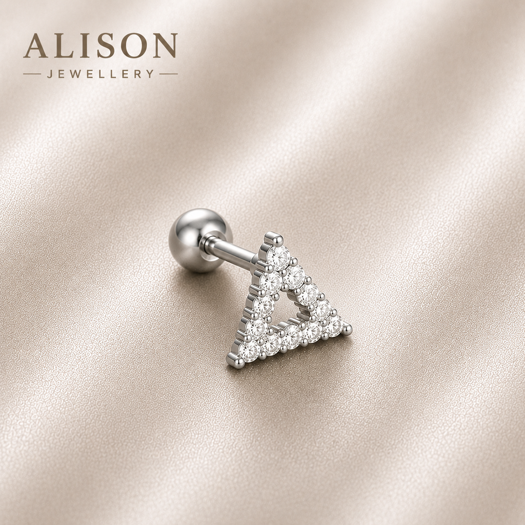 Surgical Steel Triangle Crystal Stud - PAIR