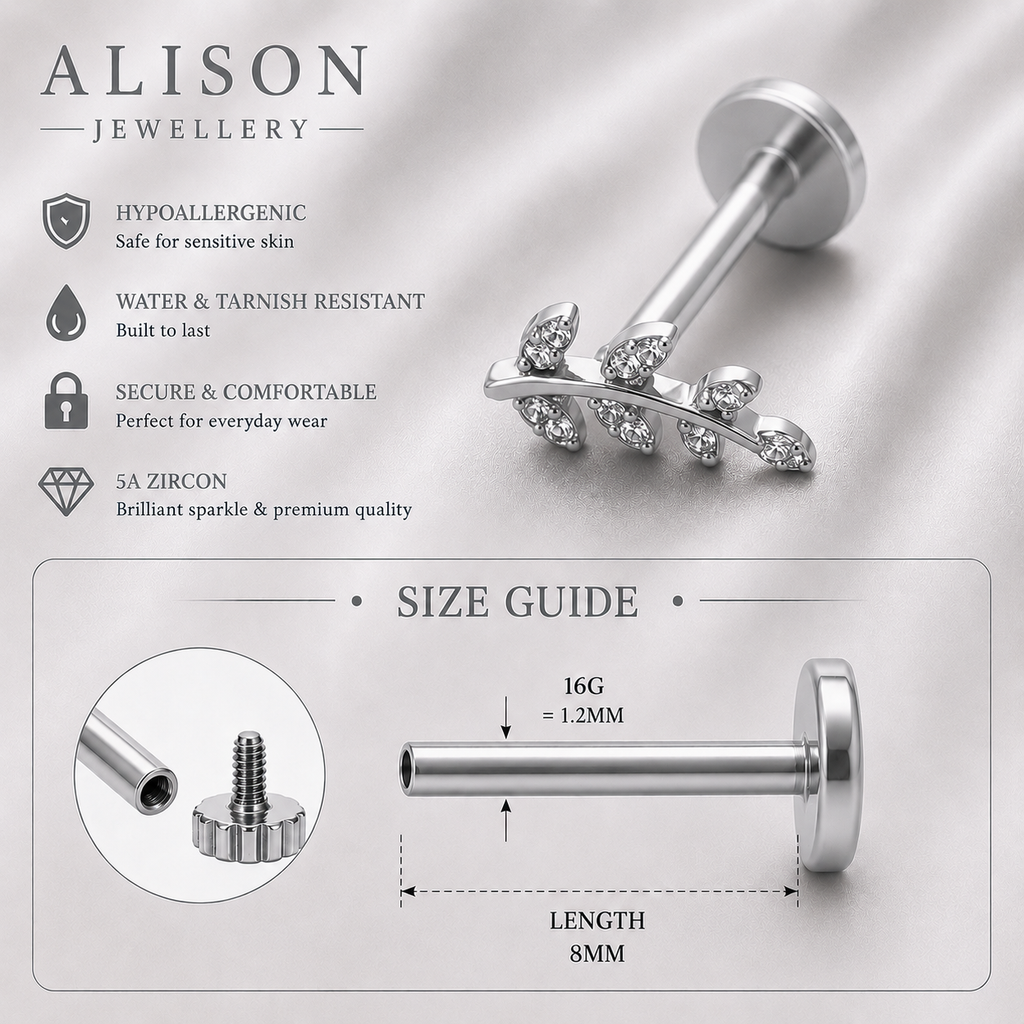 Stainless Steel Leaf Zircon Flat Back Stud - PAIR
