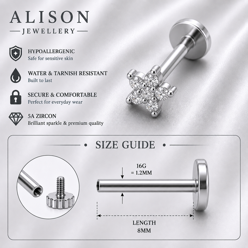Stainless Steel Star Zircon Flat Back Stud - PAIR